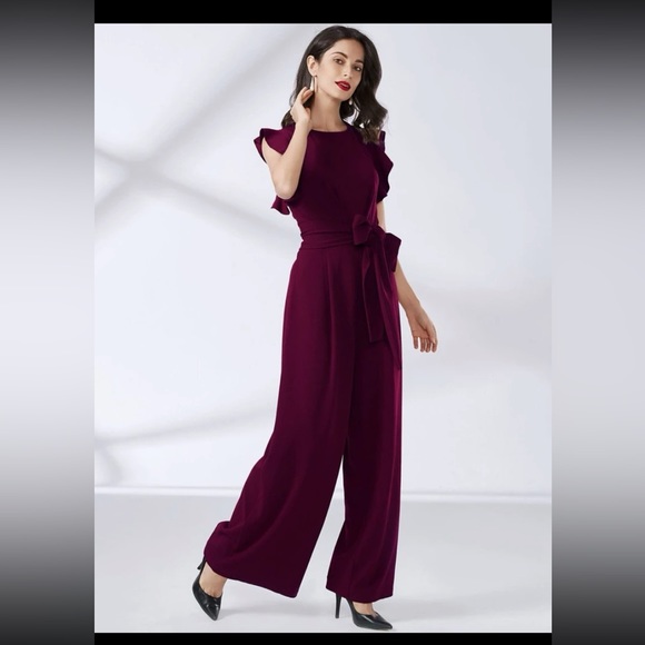 MIUSOL Ruffle Trim Belted Wide Leg Jumpsuit - Picture 2 of 8